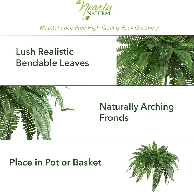 Nearly Natural 48 in Artificial Boston Fern Hanging Plant (Set of 2) | Lush Realistic Fronds, Maintenance-Free, Planter not included, Office and Home Decor