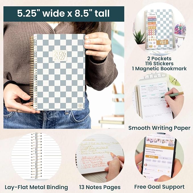 bloom daily planners 2026-2027 Planner - Academic Year (July 2026 - July 2027) Monthly & Weekly Soft Cover Planner for Women - 13 Month Calendar Agenda Book with Stickers - 5.5" x 8.25" - Checkered