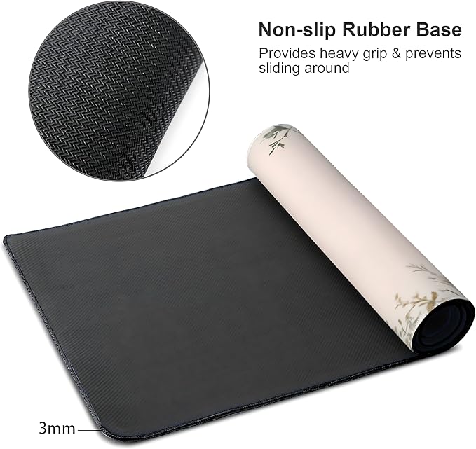 Cute Floral Aesthetic Wildflower Gaming Mouse Pad, Pink Macaron Desk Mat with Anti-Slip Base & Stitched Edges, Office & Home Desk Decor for Women, 35.4" x 15.7" in Computer Desktop Mat