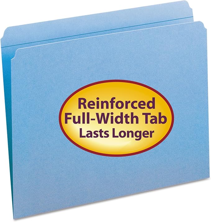 Smead File Folder, Reinforced Straight-Cut Tab, Letter Size, Blue, 100 per Box (12010)