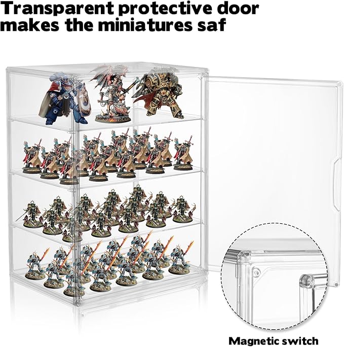 Clear Acrylic Miniature Storage Case Stackable Miniature Carrying Case for Collectibles Transport Action Figure Display case with Magnetic Door for Warhammer 40k Miniatures,Death Guard 40k