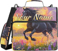 Custom 3 Ring Zipper Binder Black Horse Flower Oil Personalized Name 2 Inch Zippered Binder Bag Multi Pockets for School Supplies