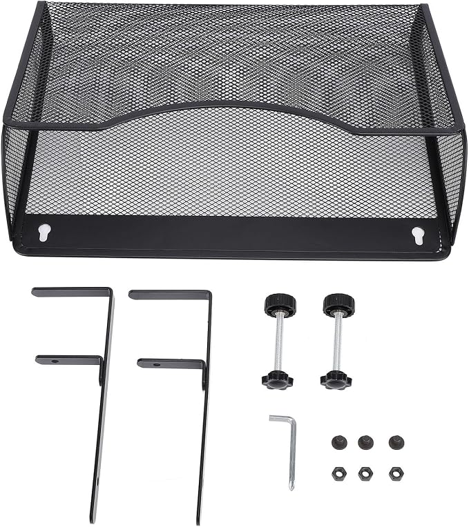 Asixxsix Under Desk Drawer, Desk Side Storage, Hanging Desk Organizer, Clamp On Desk Organizer, Mesh Metal Desk Drawer, Side Desk Organizer for Office and Home (Black)