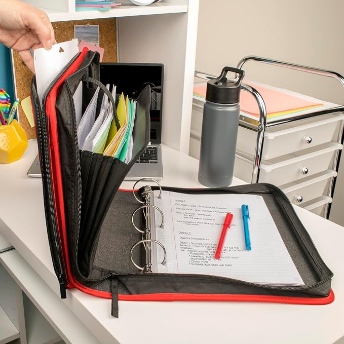 Five Star Zipper Binder, 2 Inch 3-Ring Binder with Round Rings, 5-Tab Expanding File, 380 Sheet Capacity, Fire Red (72538)