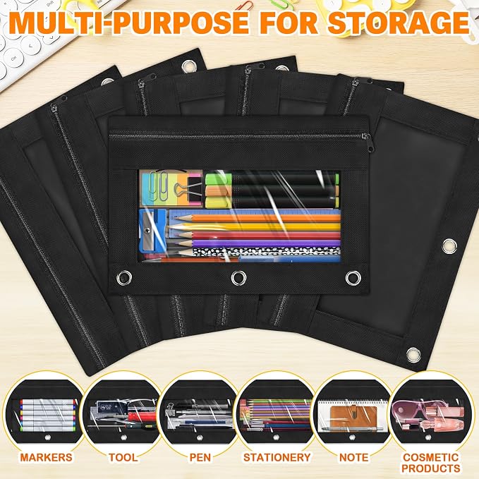 Pencil Pouch for 3 Ring Binder, 36 Packs Zipper Pencil Pouch Bulk (Black) | Pencil Case for Binder with Clear Window, Pencil Pouches Bulk for School Classroom, Teacher Students Supplies Bulk