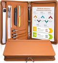 Brown Vegan Leather Binder Portfolio for Women and Men,3 Ring Padfolio Binder with Zipper, A4 Planner Folder with Laptop Pocket,Legal Size Portfolio,Work File Organizer for Women(Brown)