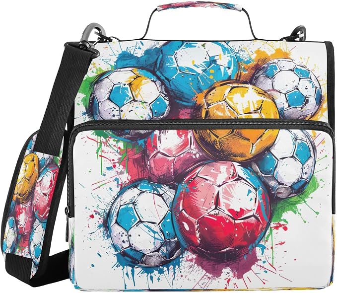 Football Waterproof Zipper Binder with Shoulder Strap, 3-Ring Trapper Keeper with Lay-Flat Design and Multiple Compartments for School & Office, Adults & Kids