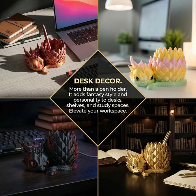 3D Printed Dragon Pencil Holder for Desk, Removable Dragon Egg Pen Holder, Cute Pencil Cup Desk Organizer for Pens, Pencils, Paper Clips, Makeup Brushes, Fantasy Desk Decor Gift for Kids