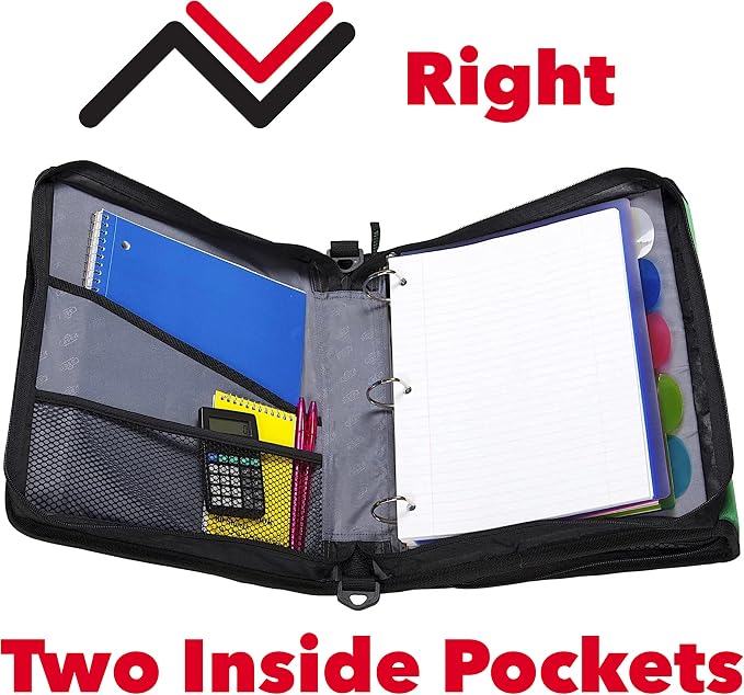 Case-it Zipper Binder | Dual 1.5" D-Rings | 500-Sheet | Z-176 Jet Black | Z Shape, Two Binders in One, Double-Sided, Multiple Pockets, Shoulder Strap, 6-Pack, School & Office