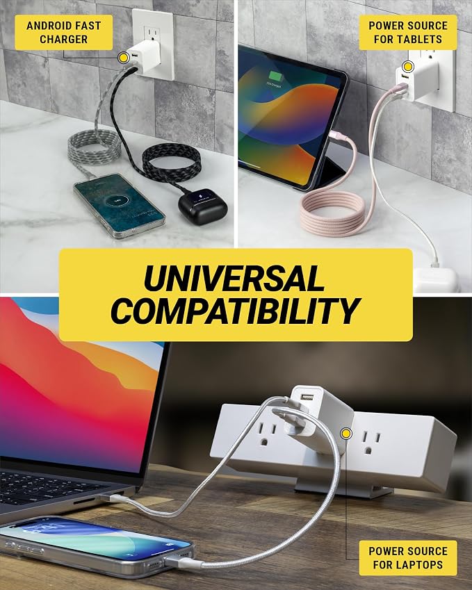 Scosche PowerVolt 70W Fast Charging Compact 3-Port Wall Charger Block, Dual USB-C & USB-A GaN Power Delivery Adapter with Foldable Plug for iPhone 16/15 Pro, iPad, MacBook Air, Galaxy S25/S24 & More