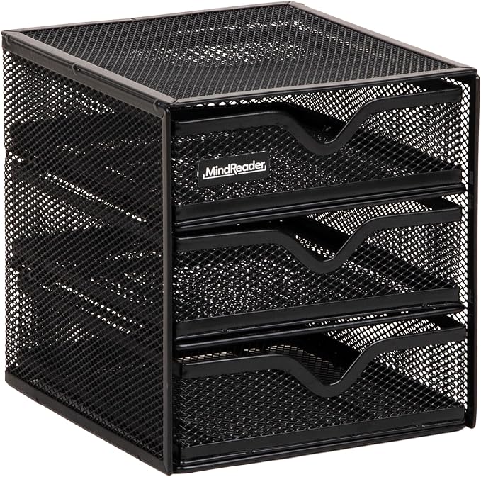Mind Reader Desktop Accessory Storage, Desk Supplies, Organizer, Office, Metal Mesh, 6.25" L x 6.5" W x 6.5" H, Black