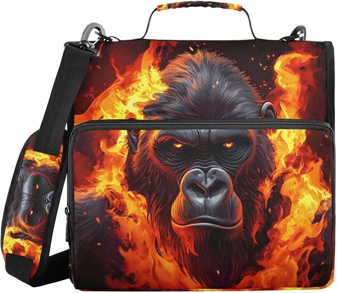 3 Ring Zipper Binder with Shoulder Strap Fierce Gorilla King Kong 1.5 inch Binders Keeper Large Capacity Multi Pockets for School Office Supplies