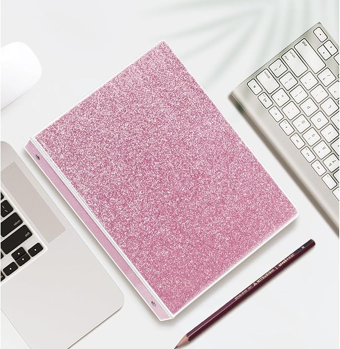 NatureTouch 3 Ring Binder, Glitter 1 Inch Organizer (10.5'' x 11.5'') Holds 8.5’’ x 11’’ Letter Size 300 Pages, Waterproof Durable View Binder, 1 Pack, Crystal Pink