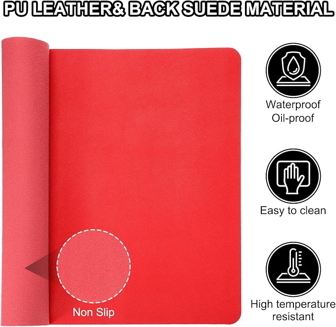 Patikil Desk Mat, 48"x17" Non-Slip Waterproof PU Leather Desk Pad Desktop Protector Double Sided, Red