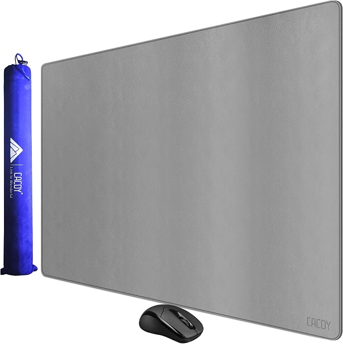 Cacoy 40" x 24" PU Leather Moues Pad for Desk, XXL Large Computer Desk Pad Blotters for Keyboard and Mouse, Waterproof Desk Mat Protector for Office and Home (Grey)