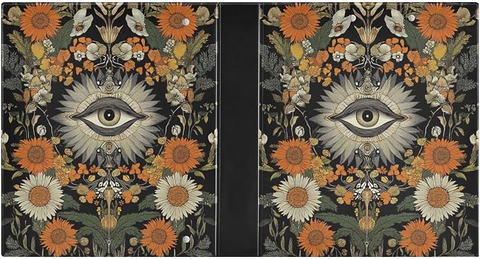 Vintage Floral Eye Goth Witchy Binder 3 Ring 1.5 Inch Binder with Clipboard&Pockets, Hardcover Binders Heavy Duty Large File Folder for Office School Supplies - Holds 200 Sheets