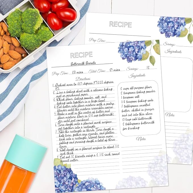 Recipe Binder 8.5x11 3 Ring with Plastic Sleeves, Blank Recipe Book Binder | Waterproof recipe binder 8.5x11 with plastic sleeves, recipe cards and gift box to make your own cookbook(Blue Hydrangea).