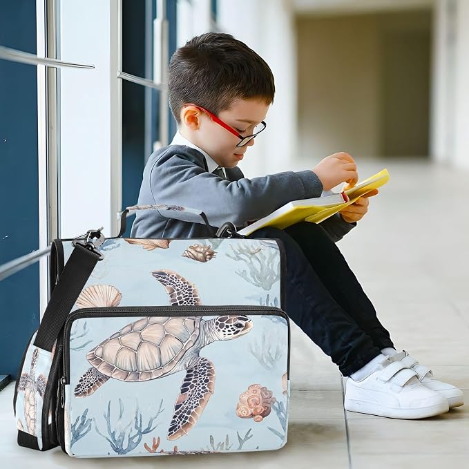 3 Ring Zipper Binder Watercolor Sea Turtle Binder Organizer Portfolio with File and Shoulder Strap & Handle Large Capacity File Folder