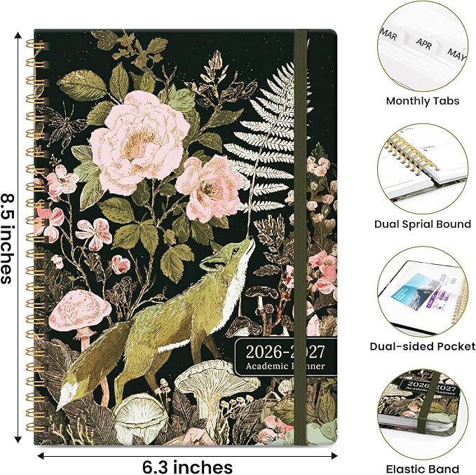 ZOTIA Academic Planner 2026-2027, Monthly & Weekly Jul 2026-Jun 2027 | Wildwood Fox, 6.3" x 8.5" Calendar Planner for Women, Hardcover Pretty Organizer for Women, School Office Home Supplies
