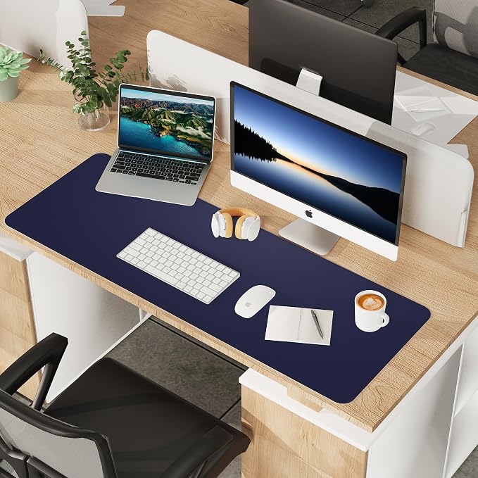 AFIING Cork Desk Mat 55" x 17", Dual-Sided Natural Cork & PU Leather Desk Pad, Non-Slip Waterproof Large Mouse Pad for Office, Home & Gaming (Blue)