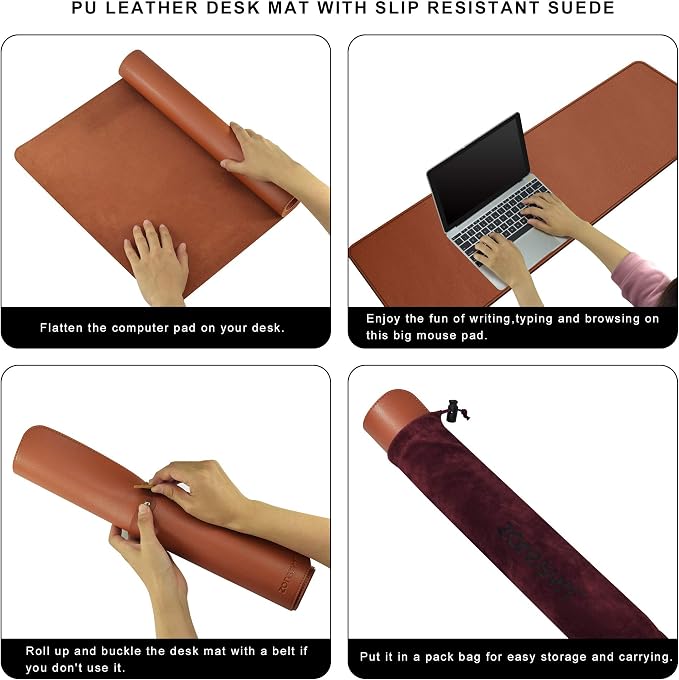 ZORESYN Light Brown Desk Mat 55"x24" Extra Large – PU Leather Desk Pad Protector for Dual Monitors, Waterproof Office Desk Mat for Keyboard & Mouse, Non-Slip Large Mouse Pad for Computer, Home Office