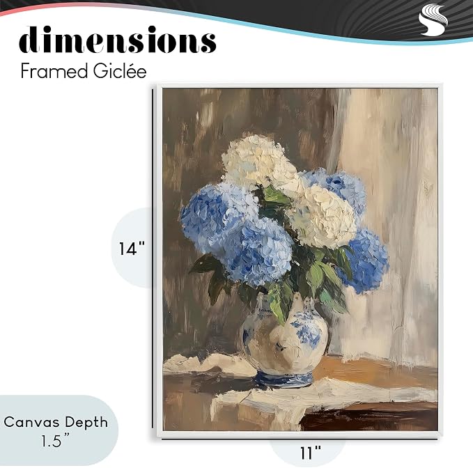 'Vintage Hydrangea in Ceramic Vase'| Framed Giclee Art | Stupell Industries | White, 11 x 14 Inches, Easy to Hang and Sturdy, Made in USA, by LSR Design Studio