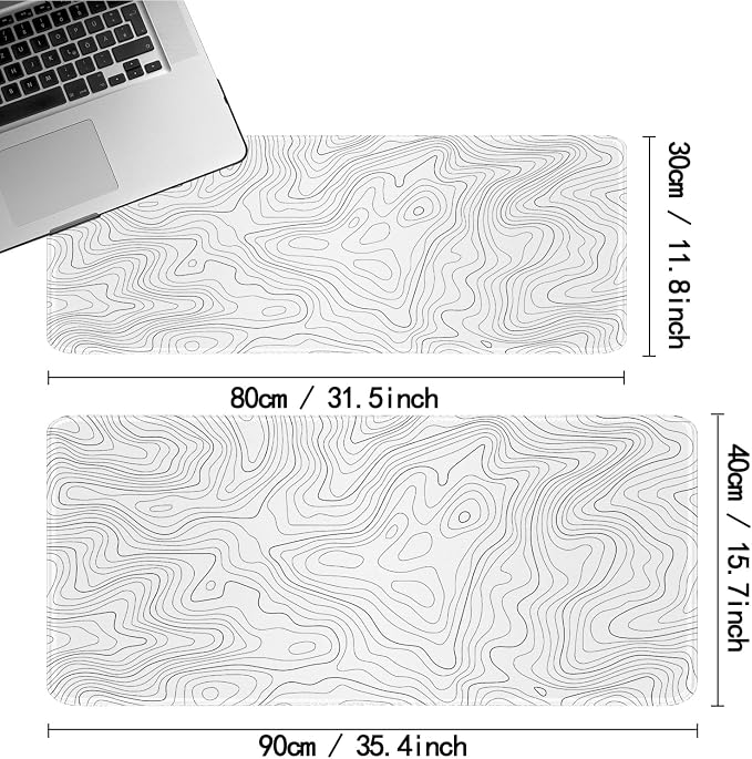 White Topographic Mouse Pad XL 11.8x31.5inch Large Gaming Mouse Mat Laptop Desk Mat,Game Mousepad Non-Slip Rubber Base Gamer PC Computer Pad Long Desk Keyboard Pad Office&Home