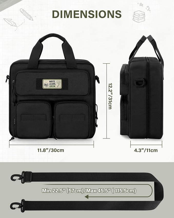 Fasrom Tactical 3 Ring Zipper Binder, 2 Inch Binder Organzier Bag for Men | 2-Inch O-Ring, Holds 500 Sheets, Fits 13-Inch Laptop, 3 Exterior Pockets, Shoulder Strap for Work & Office, Black