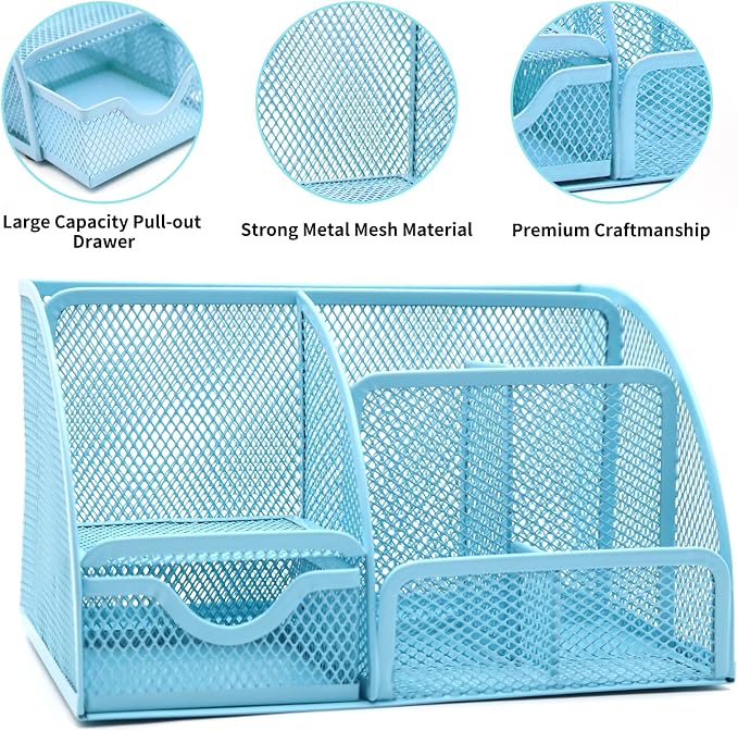 12 in 1 Blue Desk Organizers & Office Supplies Set for Office Home School | Blue Office Supplies for Coworkers Students, Include Stapler, Pen Holder, Tape Holder, Scissors, Ruler, Staple Remover