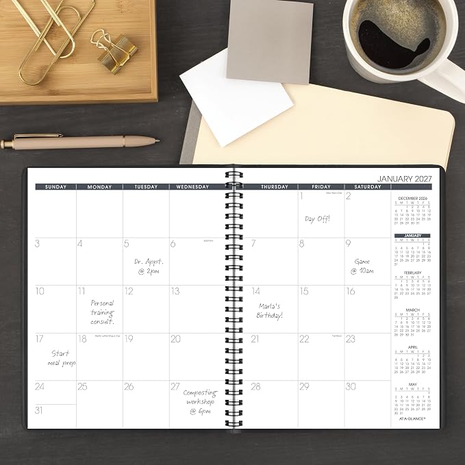 AT-A-GLANCE 2027 Planner, Monthly, 7" x 8.75", Unruled Daily Blocks, Black (701200527)