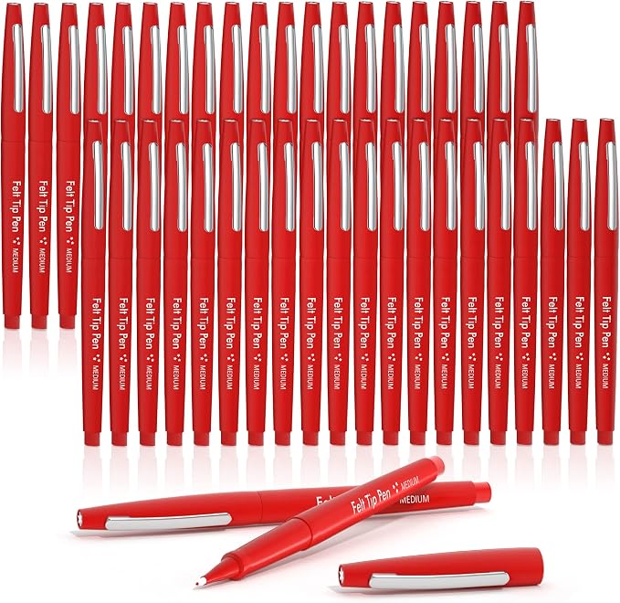Lelix Felt Tip Pens, 40 Red Pack, 0.7mm Medium Point, Felt Tip Markers Pens for Journaling, Writing, Note Taking, Planner, Perfect for School Office and Art Supplies