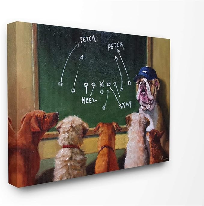The Stupell Home Decor Collection Dog Football Team New Tricks Practice Painting Stretched Canvas Wall Art, Multi-Color | Stupell Industries | 40 x 30 Inches, Easy to Hang and Sturdy, Made in USA, by Lucia Heffernan