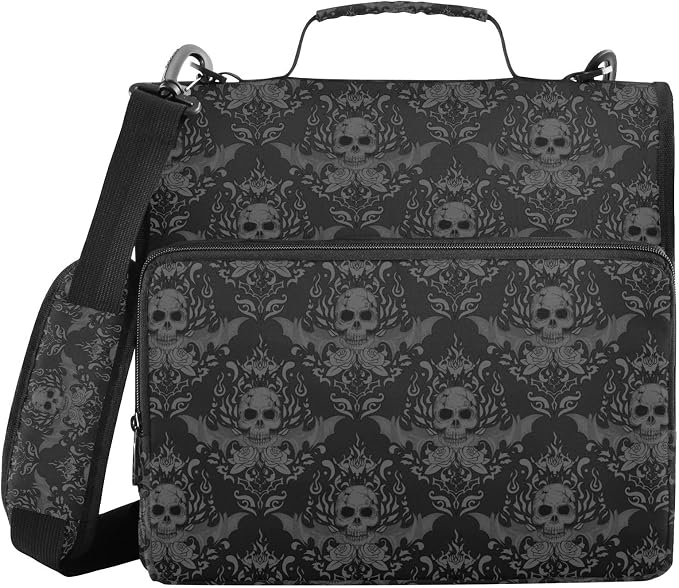 Gothic Skull Binder Bag 3 Ring Zipper with Handle Shoulder Strap | for School Work Office Organizer Storage Case
