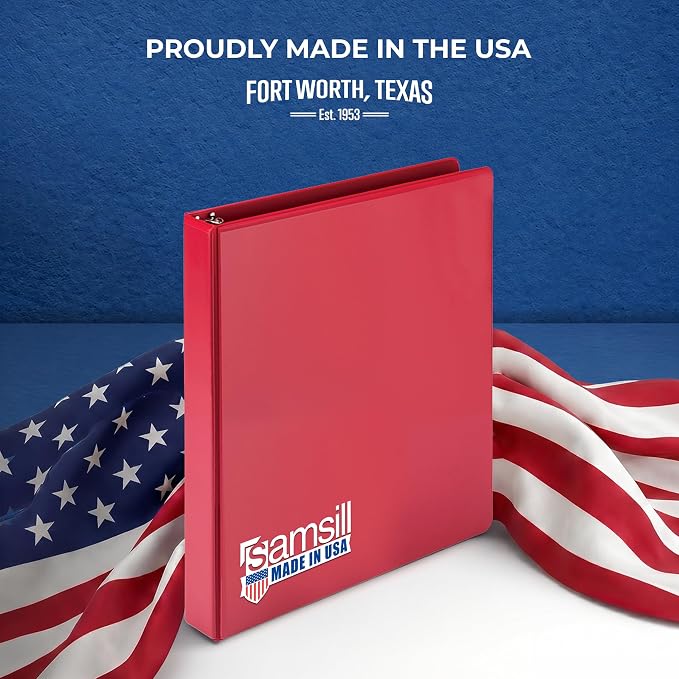 Samsill 1 Inch 3 Ring Binder, Economy Round Ring, Clear View Cover, 200 Sheet Capacity - for School, Home, Office - Red