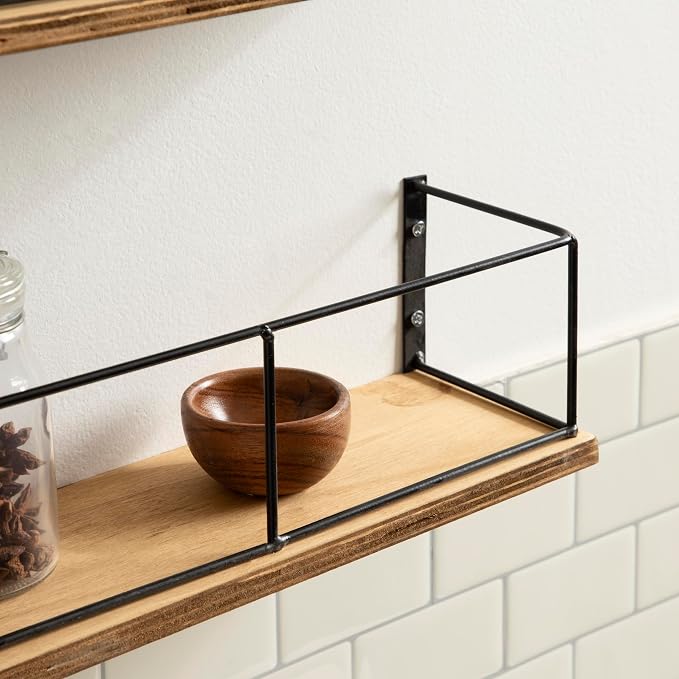 Kate and Laurel Benbrook 24 inch 2-Pack Wood and Metal Floating Wall Shelves, Rustic Brown and Black
