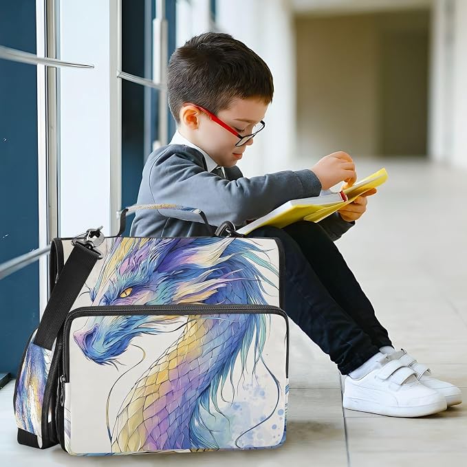 3 Ring Zipper Binder with Shoulder Strap Colorful Dragon 2 Inch Zippered Binder Bag 500 Sheet Capacity Multi Pockets for School Supplies