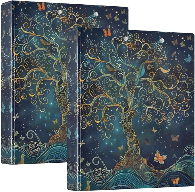 Tree of Life 1.5 Inch 3 Round Ring Binders with Pocket Clip, Holds 200 Sheets Documents for Office Classroom Student Organization Hard d Ring Binders with Printed