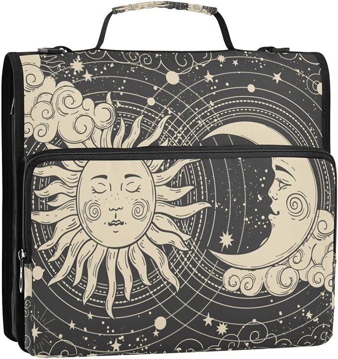 Tarot Celestial Bohemian Binder Bag 3 Ring Zipper with Handle Shoulder Strap