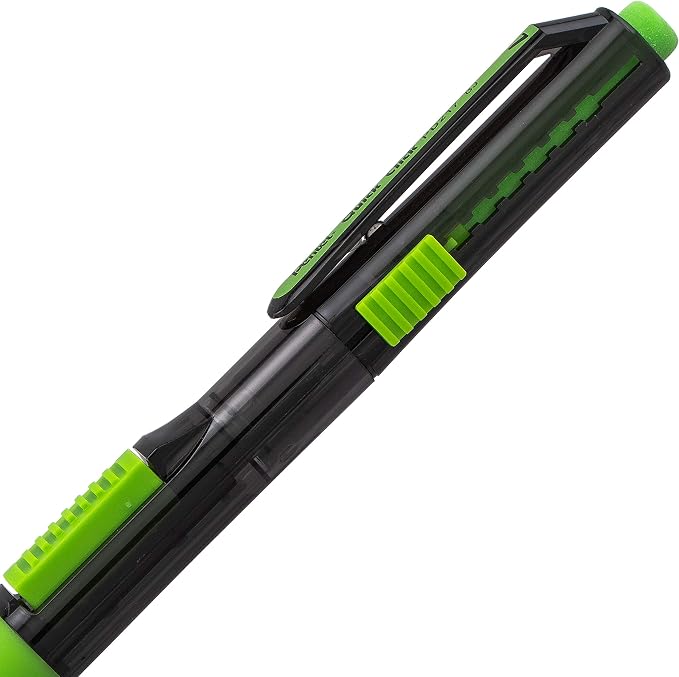 Pentel Quick Click Pop Mechanical Pencil, (0.7mm) Medium 2B Lead, Black Barrel W/Green Trim, Box of 12 (PD217AK)