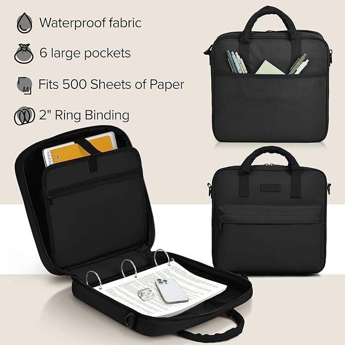 Sturdy 3 Ring Zipper Binder with Strap - 2" Binder with Pockets Holds 500 Sheets, Laptop & More - Durable & Easy to Carry