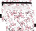 Cute Bows Pink Pencil Pouch for 3 Ring Binder, 2 Pack Waterproof Pencil Bags Clear Window Zipper School Office Supplies