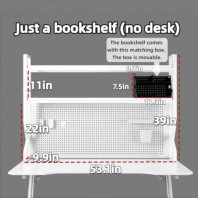 Desktop Bookshelf, Multi-Size pegboard Storage Organizer Rack,Dorm Desk Shelf, Desk Hutch,Office Desk top Storage Rack,Student Desktop Storage,Desk Shelves for top of des(White, 53.1" Lx9.9 Wx39 H