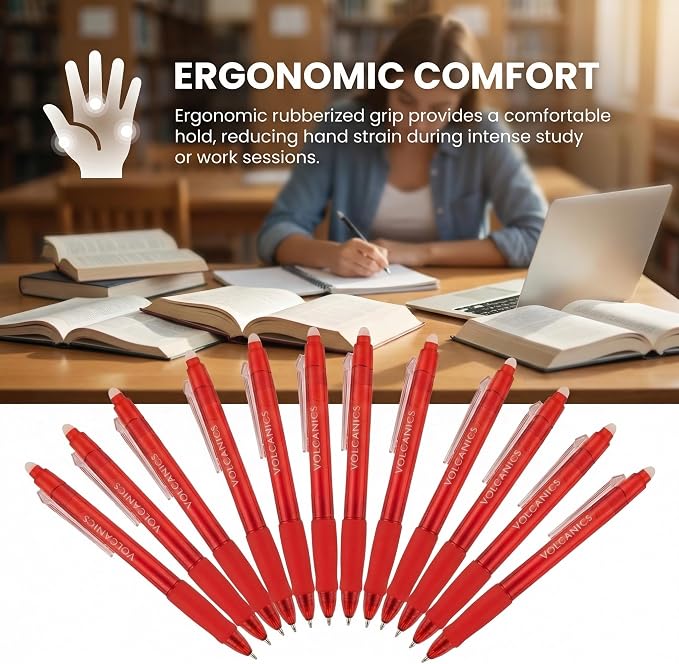 Volcanics Erasable Gel Pens Red Ink, 0.7MM,36 Pack Retractable Clicker Gel Ink Pen, Fine Point Smooth Writing for Office Work Journaling