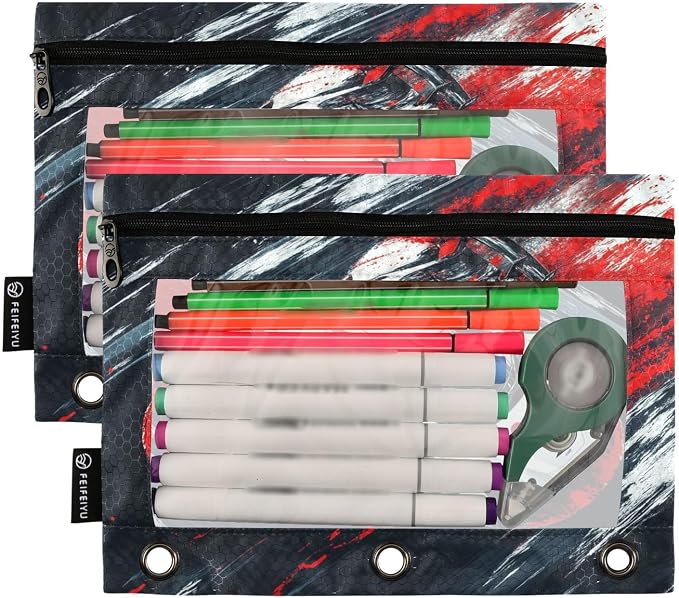 Custom Truck Racing Car Pencil Pouch for 3 Ring Binder, 2 Pack Personalized Name Waterproof Pencil Bags Clear Window Pencil Case School Office Supplies