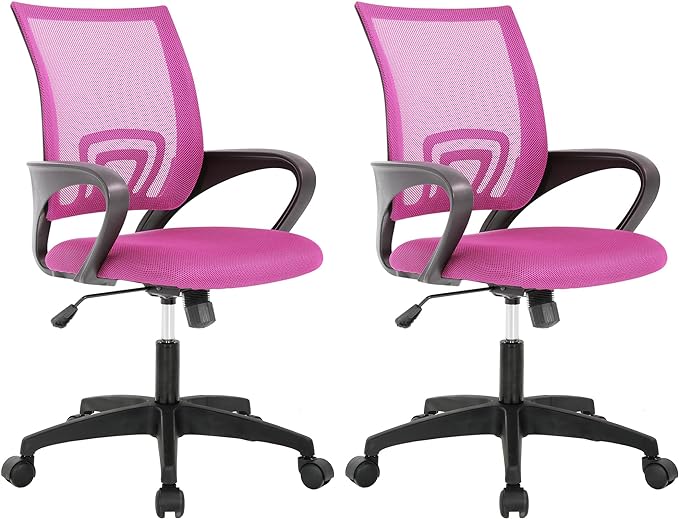 BestOffice | Ergonomic Office Chair | Mid-Back Swivel Desk Chair | Breathable Backrest & Lumbar Support | Adjustable Height | Sponge Seat | Rolling Wheels | Pink | for Adults & Women | Pack of 2