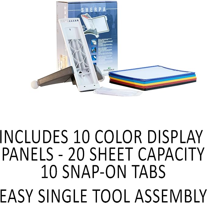 Durable Desktop Reference System with 10 Double-Sided Panels - Letter-Size 8.5" x 11" Inches - Assorted Colors SHERPA Design - Desk Reference Organizer