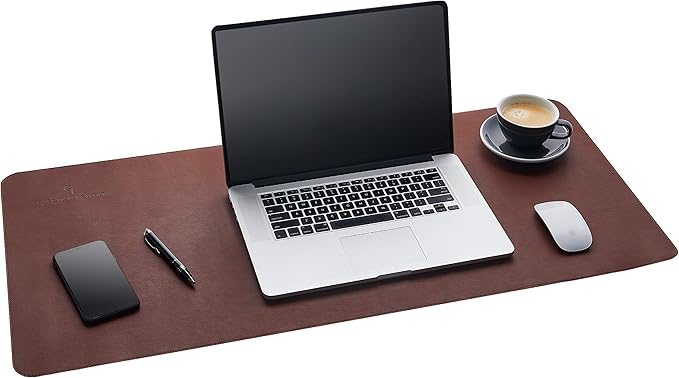 Gallaway Leather Desk Mat, Office Writing Desk Pad, Large 36" x 17" Dark Brown, for Top of Desks, Gift Ready Elegant Computer Desk Cover Protector PU Leather