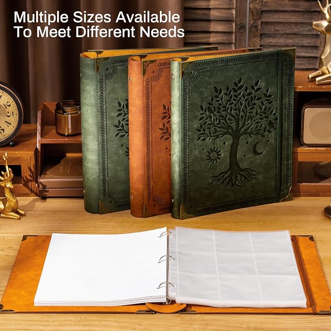 OVESMUSL 2 Pack PU Leather 3 Ring Binder, 1.5 Inch Brown Tree | Fits 8.5x11 letter paper, holds 350 sheets, loose leaf organizer