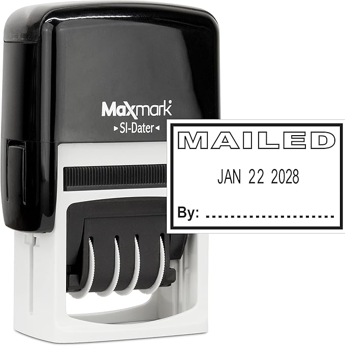 MaxMark Office Self Inking Date Stamp with Phrase Mailed - Black Ink