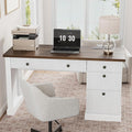 Garvee 54" Fluted Home Office Desk with File Drawer for Home Office | Modern Executive Desk with Charging Station, Wooden Compute Writing Desk for Study Room, White